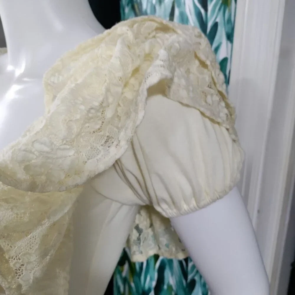 Coco + Jaimeson OffShoulder Lace Ruffle Cream Bodysuit Boho Festive Whimsy Small - Picture 7 of 11